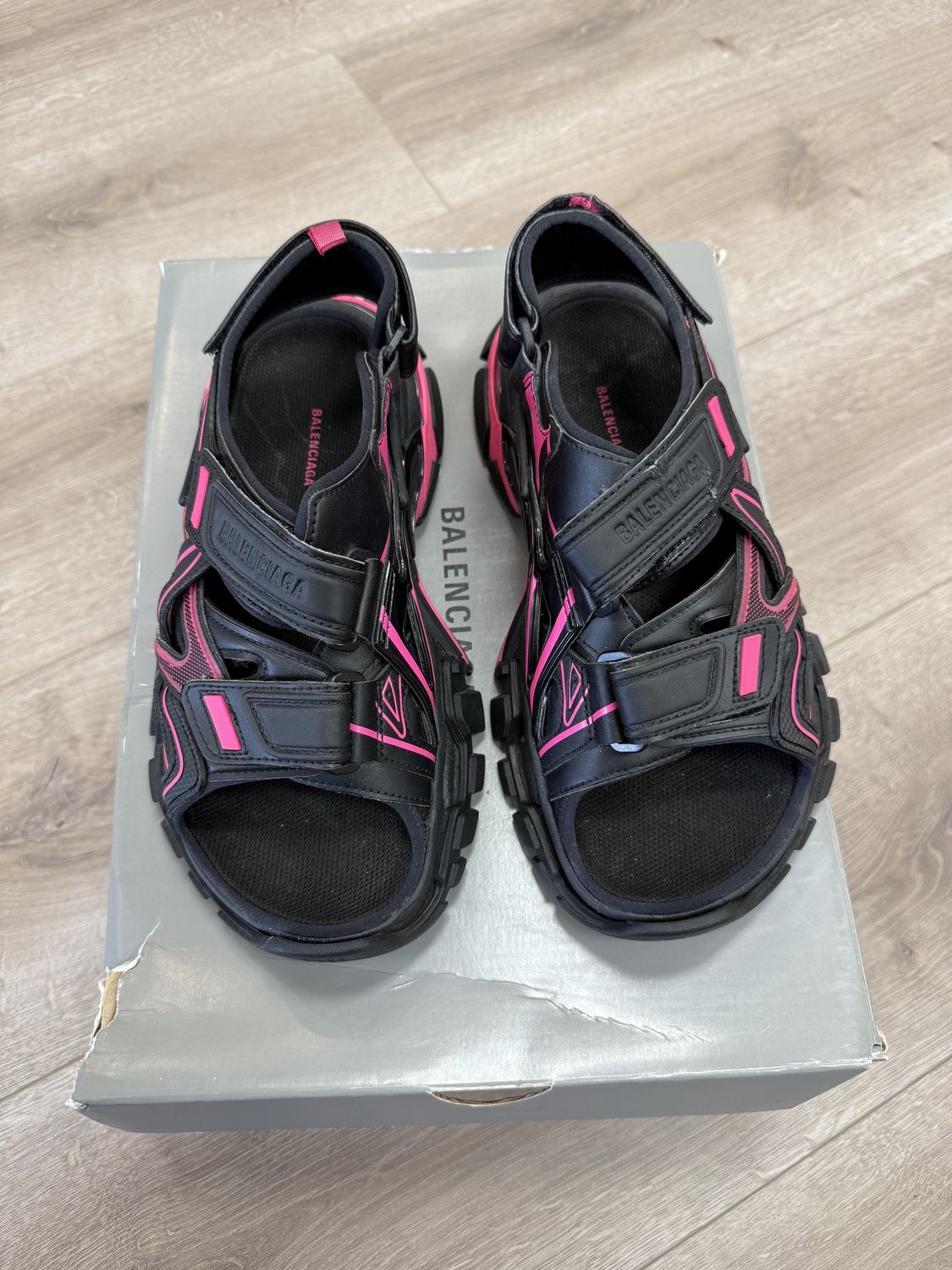 Balenciaga Track Sandal Black Pink (W), Shoe Size: US W 8, Product Condition: Pre-Owned