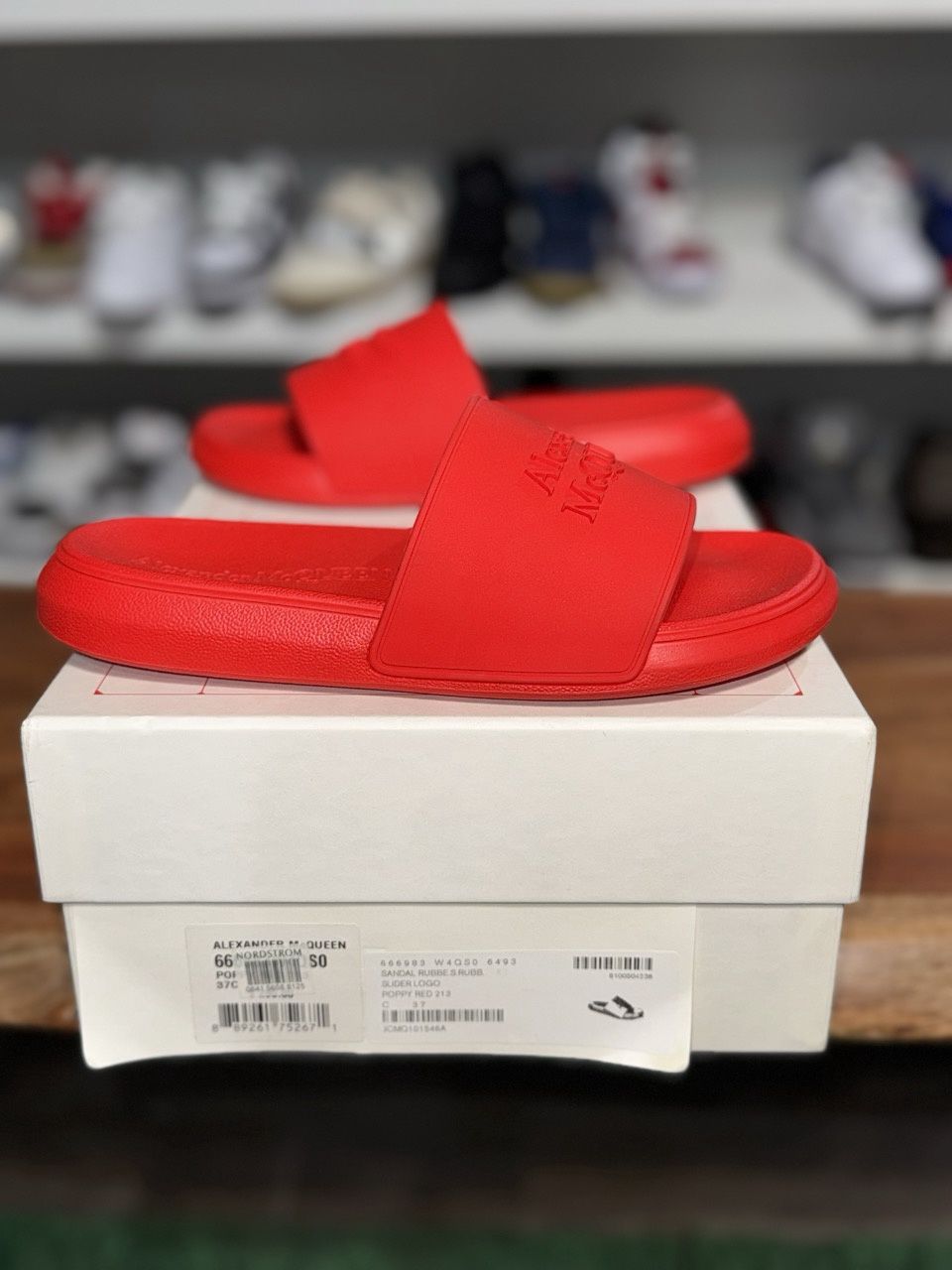 Alexander McQueen Pool Slides Poppy Red • Pre-Owned, Shoe Size: US W 6.5, Product Condition: Pre-Owned