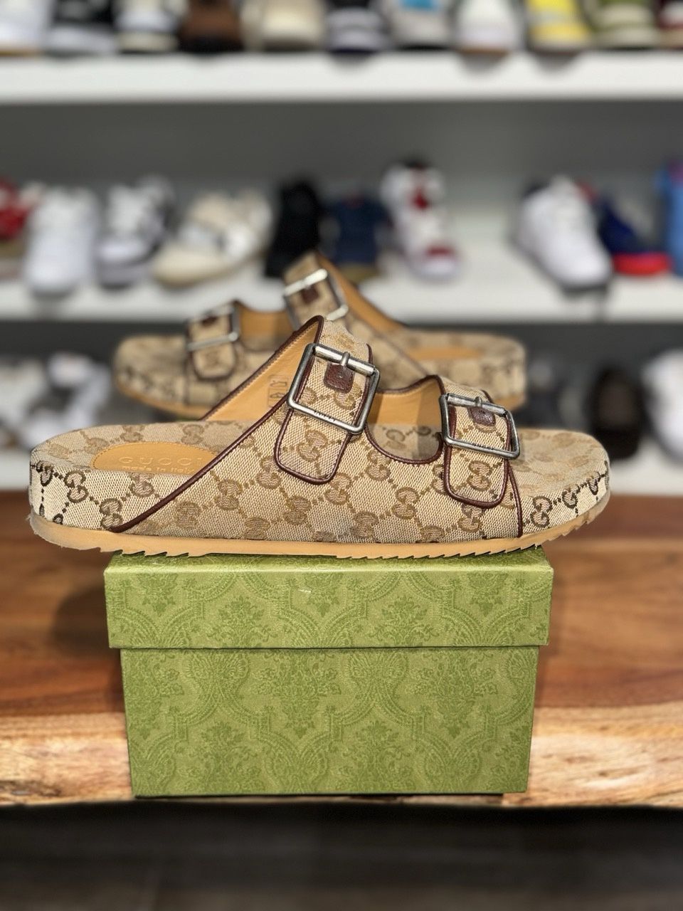 Gucci Strap Slide Sandal Beige Canvas • Pre-Owned, Shoe Size: US M 12, Product Condition: Pre-Owned