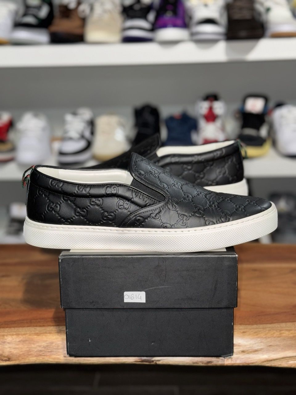 Gucci Slip On GG Embossed  Black - Pre-Owned, Shoe Size: US M 12, Product Condition: Pre-Owned