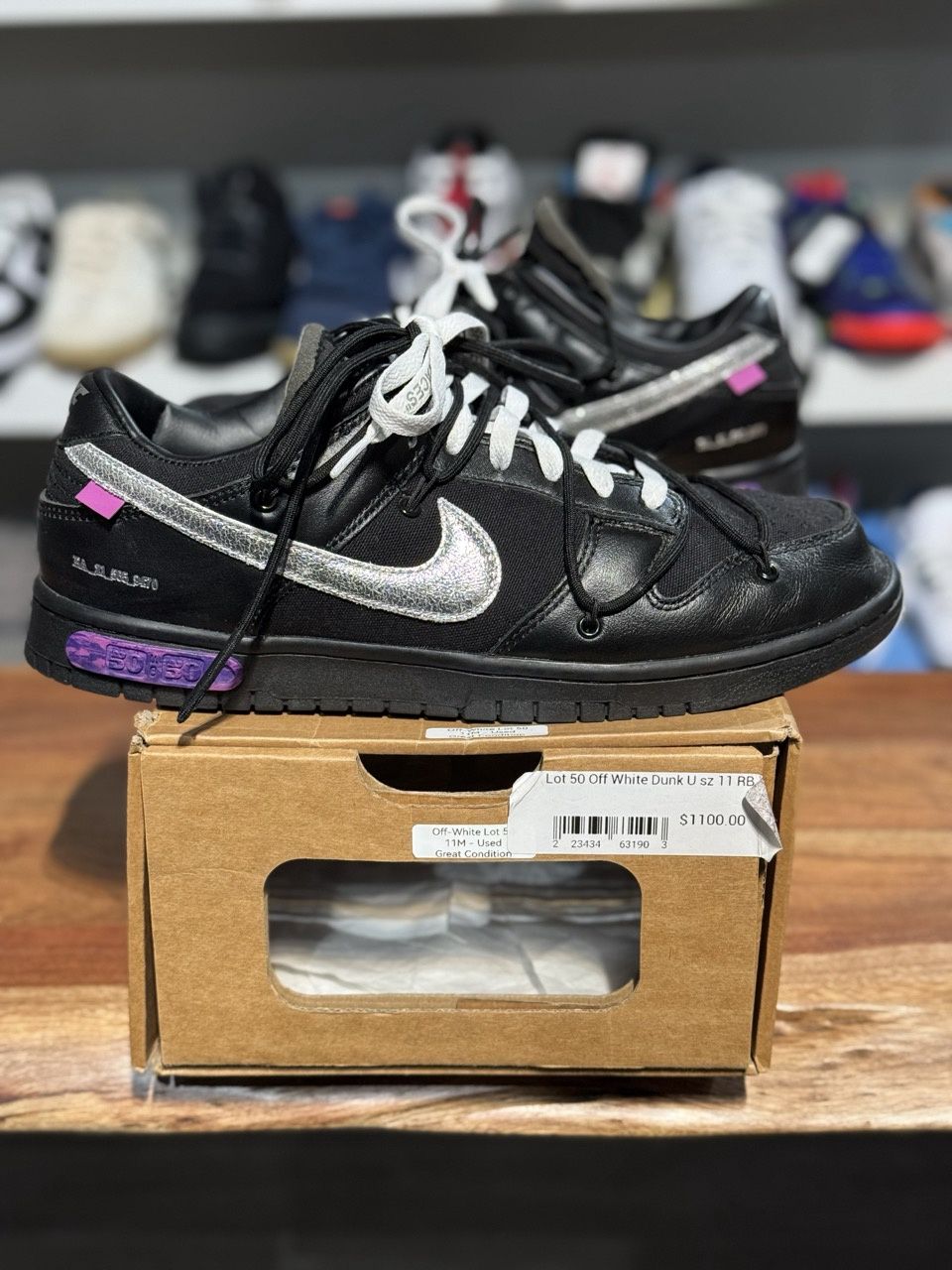 Nike Dunk Low Off-White Lot 50 - Pre-Owned No Box, Shoe Size: US M 11, Product Condition: Pre-Owned