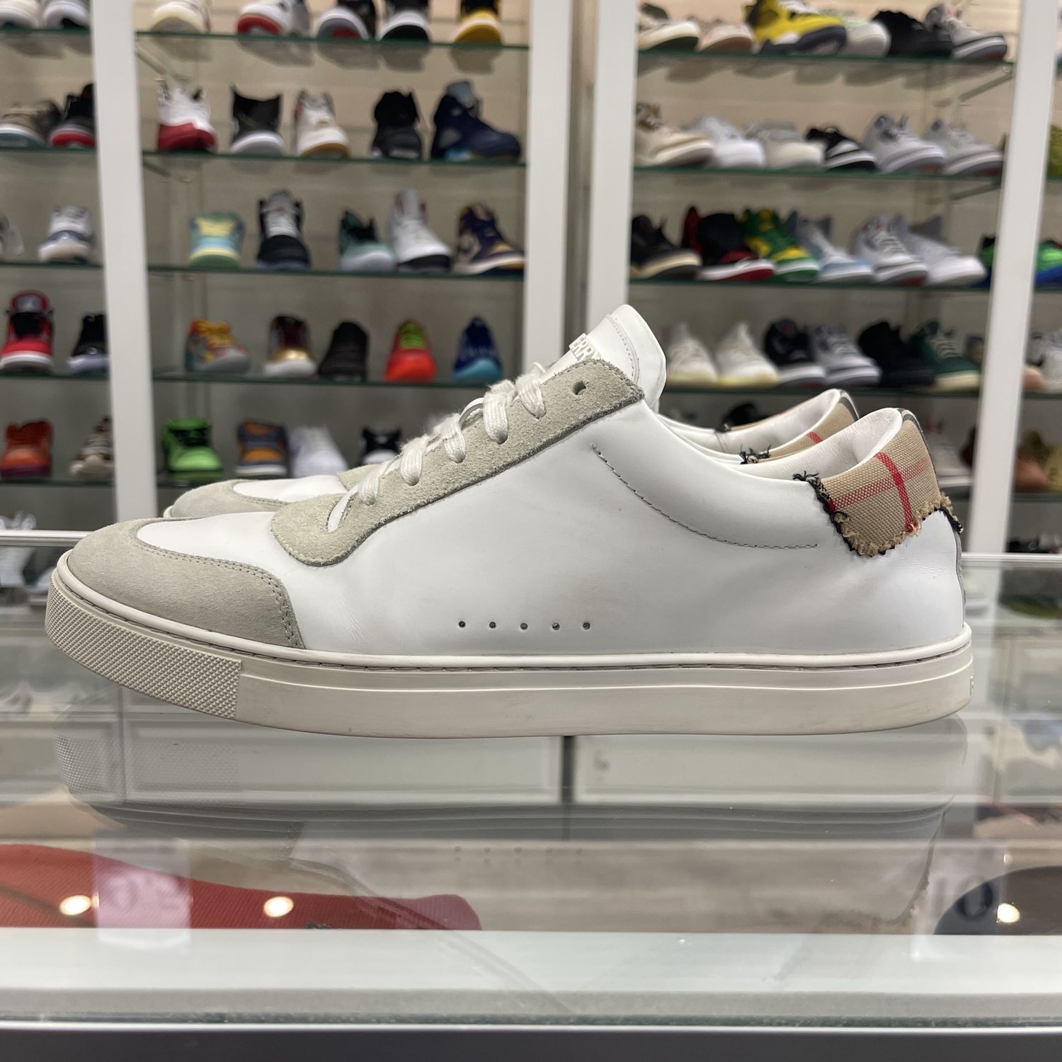 Burberry Cotton Check Sneakers Neutral White, Shoe Size: US M 12, Product Condition: Pre-Owned
