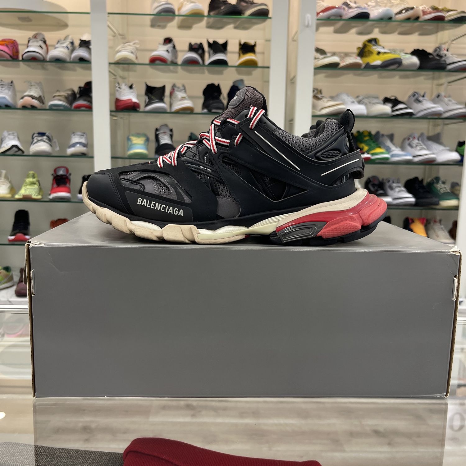 Balenciaga Track Black Grey Red • Pre-Owned, Shoe Size: US M 10, Product Condition: Pre-Owned
