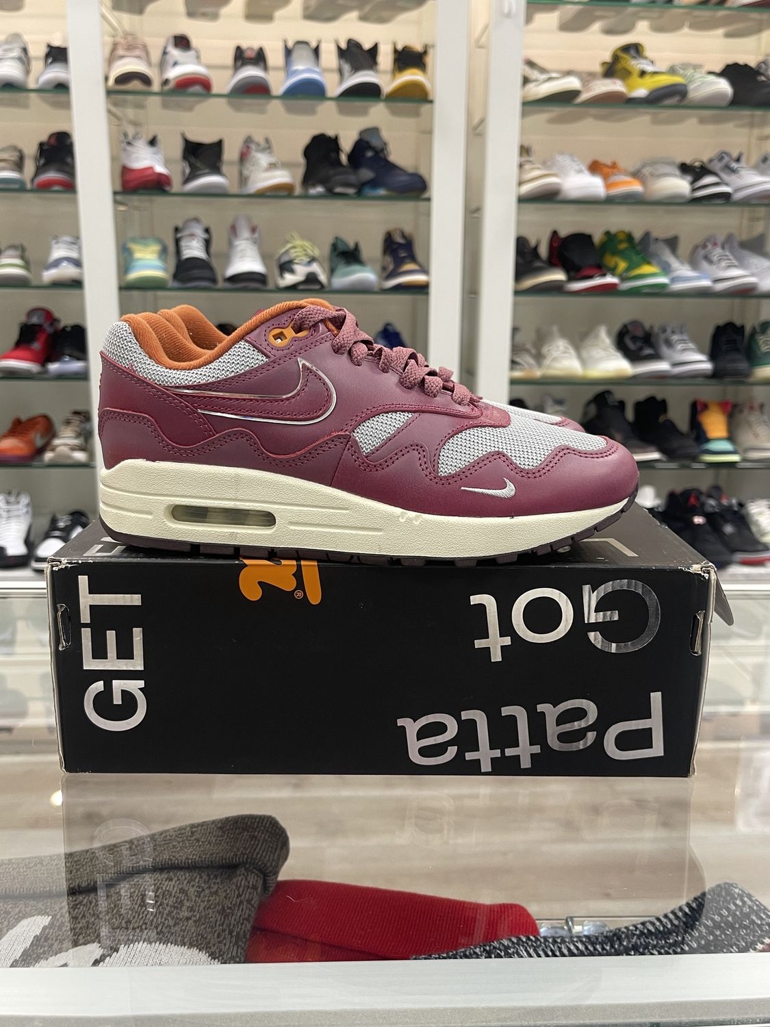Nike Air Max 1 Patta Waves Rush Maroon (with Bracelet), Shoe Size: US M 5.5, Product Condition: Pre-Owned