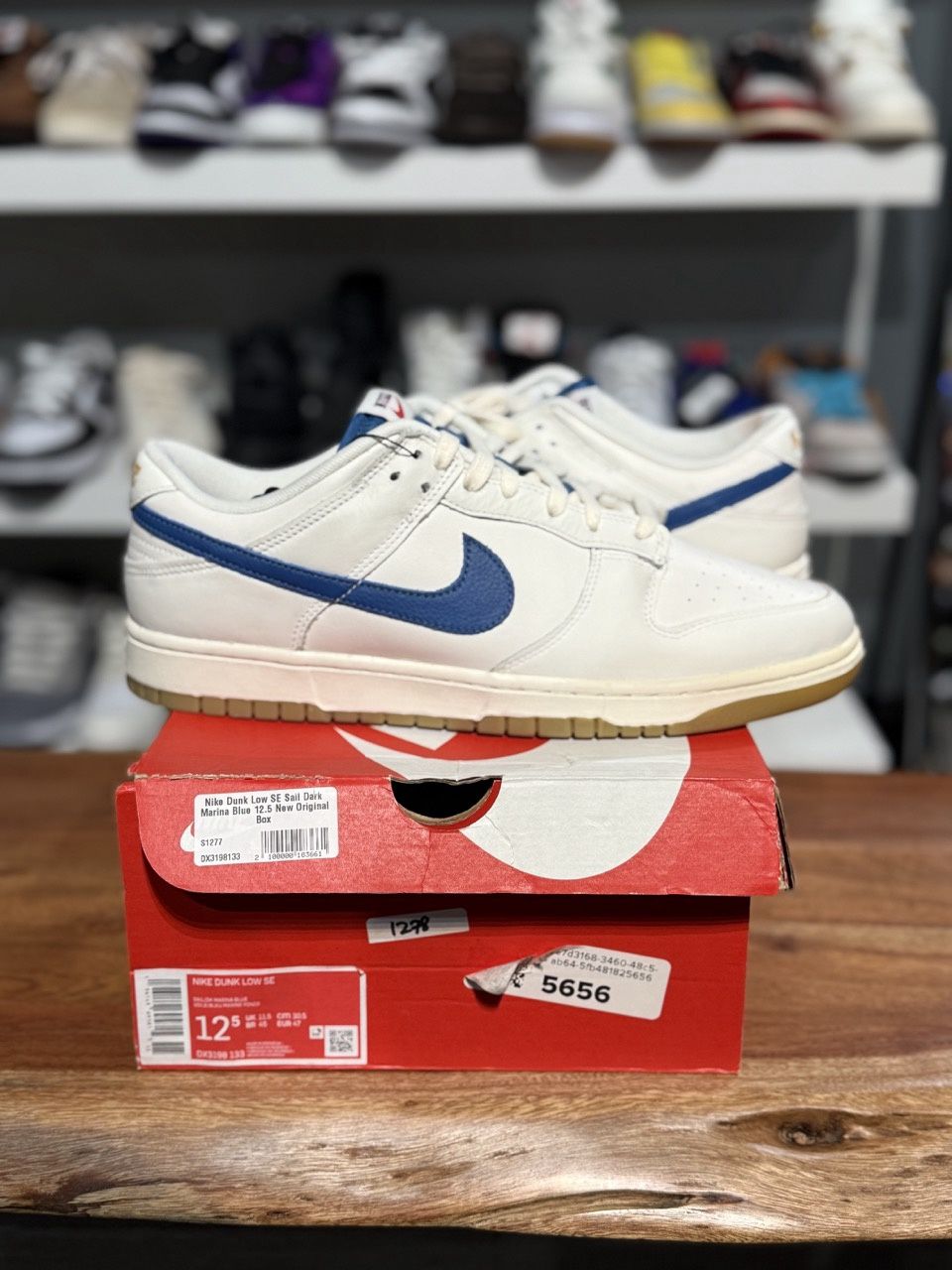 Nike Dunk Low SE Sail Dark Marina Blue - Pre-Owned, Shoe Size: US M 12.5, Product Condition: Pre-Owned