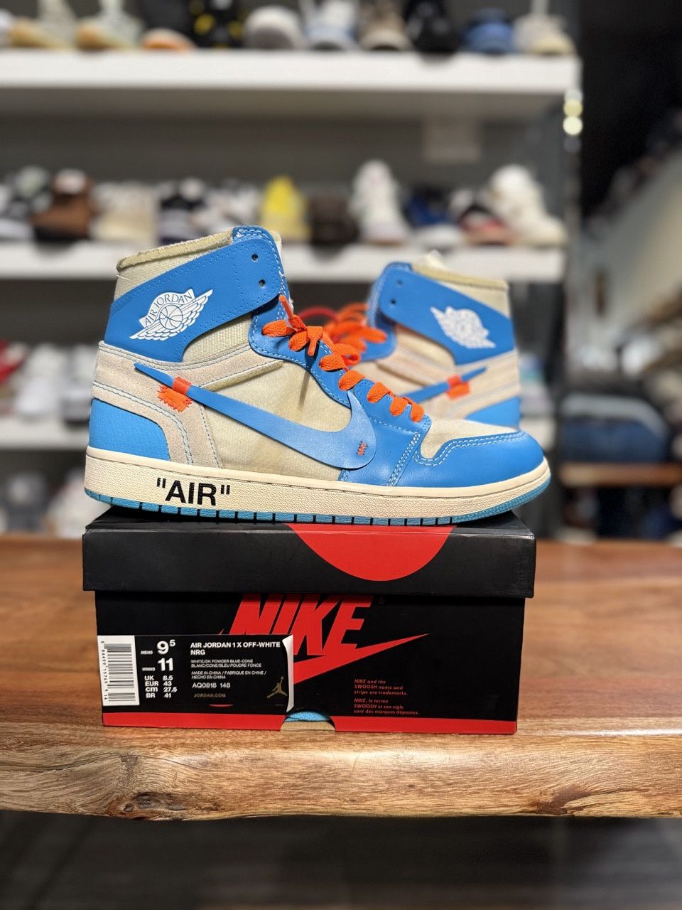 Jordan 1 Retro High Off-White University Blue - Pre-Owned, Shoe Size: US M 9.5, Product Condition: Pre-Owned