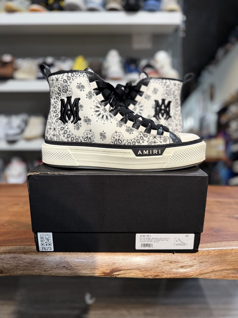 AMIRI Bandana Court Hi-top Sneaker Black White - Pre-Owned, Shoe Size: US M 10, Product Condition: Pre-Owned