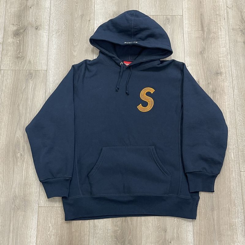 Supreme S Logo Navy Hoodie size Medium Pre-Owned