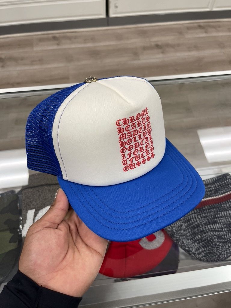 Chrome Hearts Eyechart Trucker Hat White Blue Pre-Owned