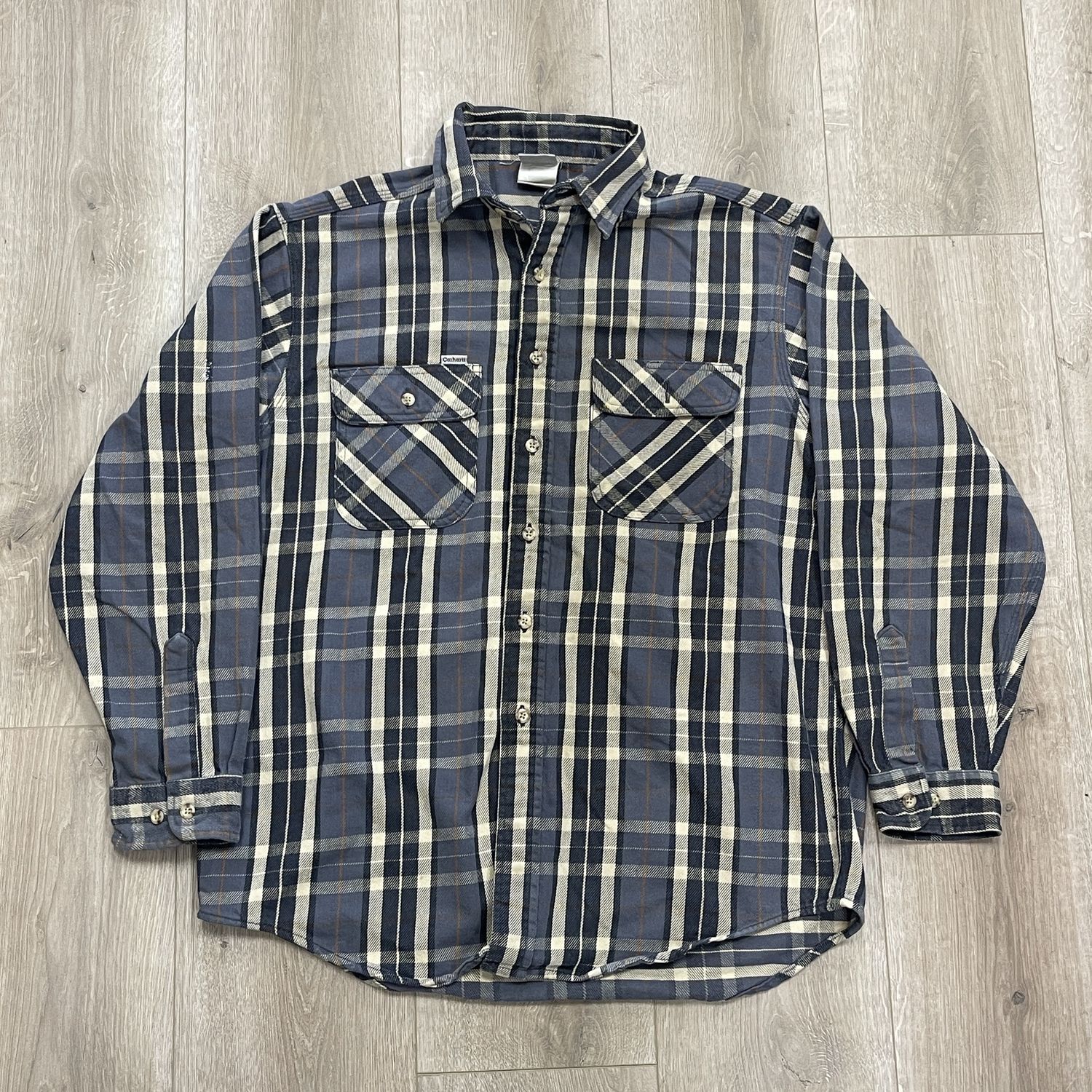 Vintage Carhartt Flannel Rugged Wear USA Long Sleeve Work Shirt Pockets Pre-Owned