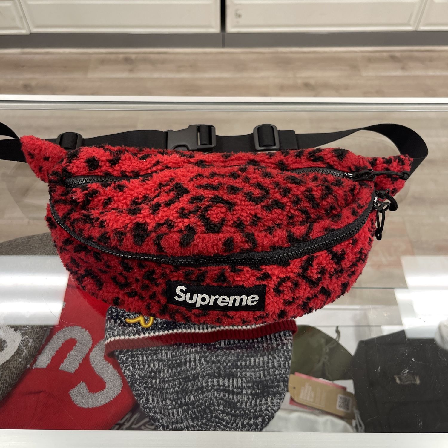 Supreme Leopard Fleece Waist Bag Red - Pre-Owned
