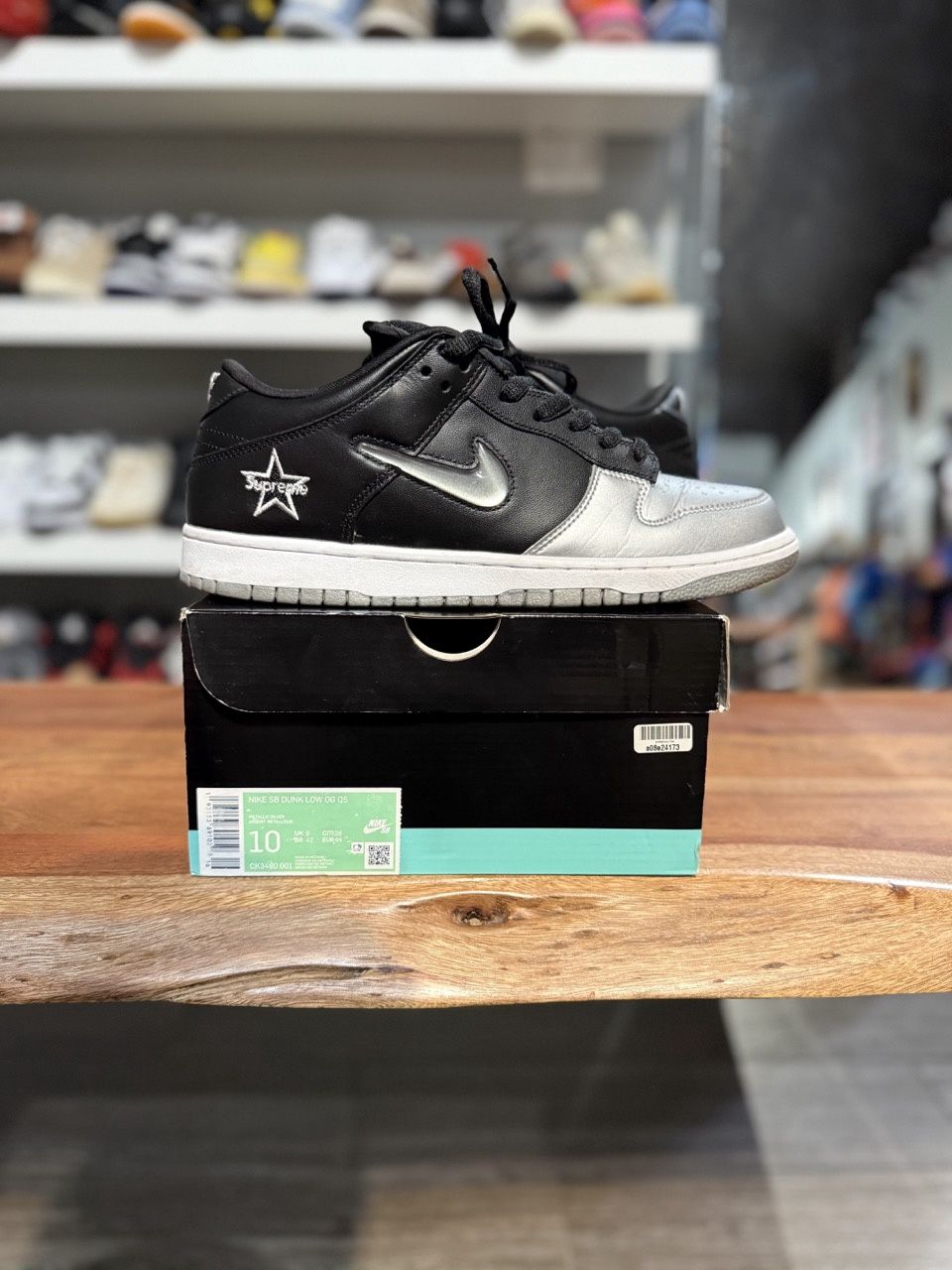 Nike SB Dunk Low Supreme Jewel Swoosh Silver - Pre-Owned, Shoe Size: US M 10, Product Condition: Pre-Owned