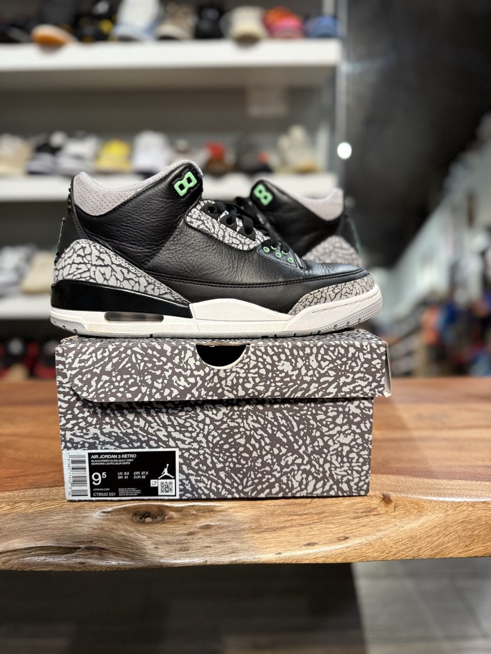 Jordan 3 Retro Green Glow - Pre-Owned, Shoe Size: US M 9.5, Product Condition: Pre-Owned