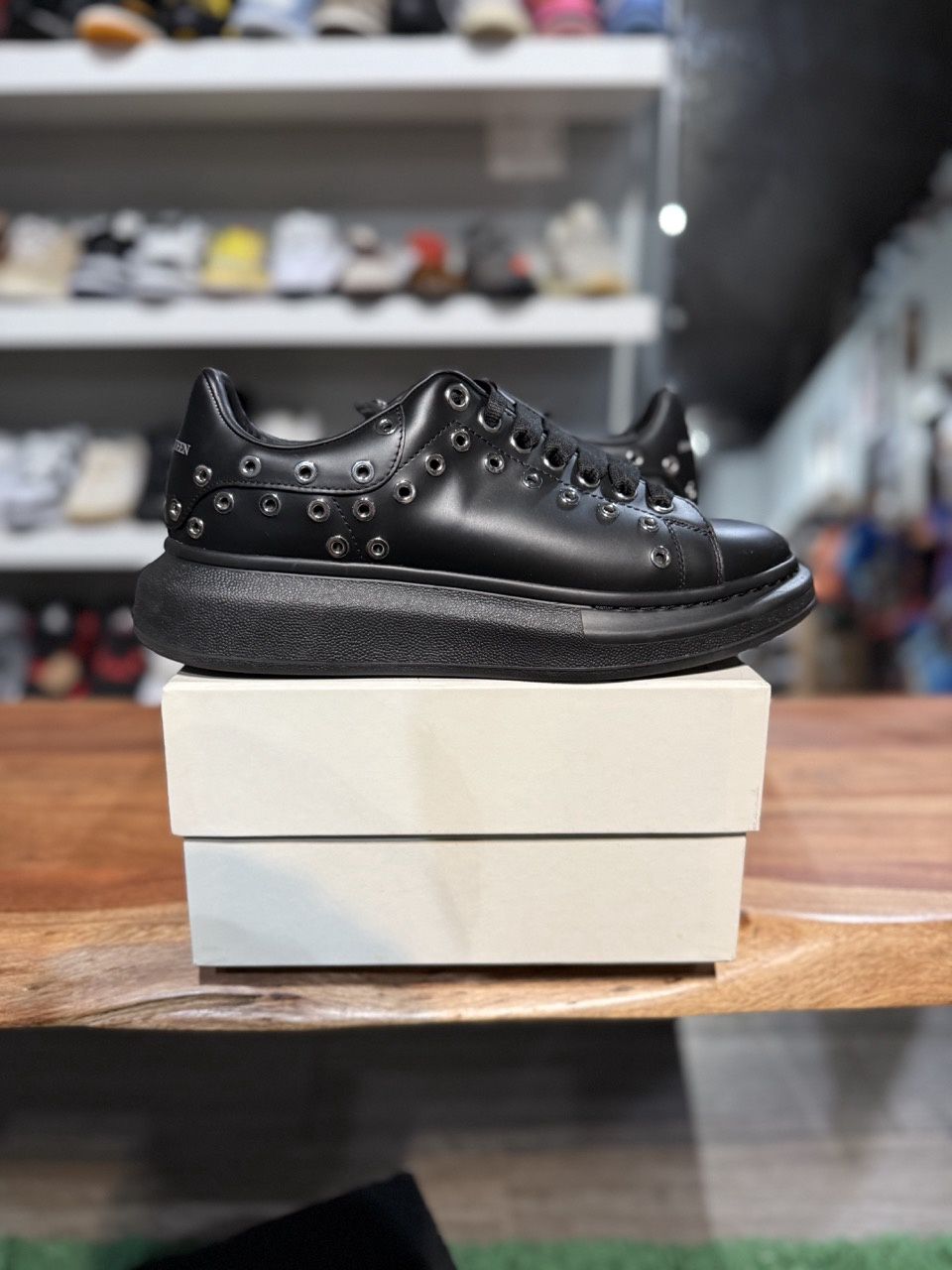 Alexander McQueen Oversized Black Silver Eyelets - Pre-Owned, Shoe Size: US M 8, Product Condition: Pre-Owned