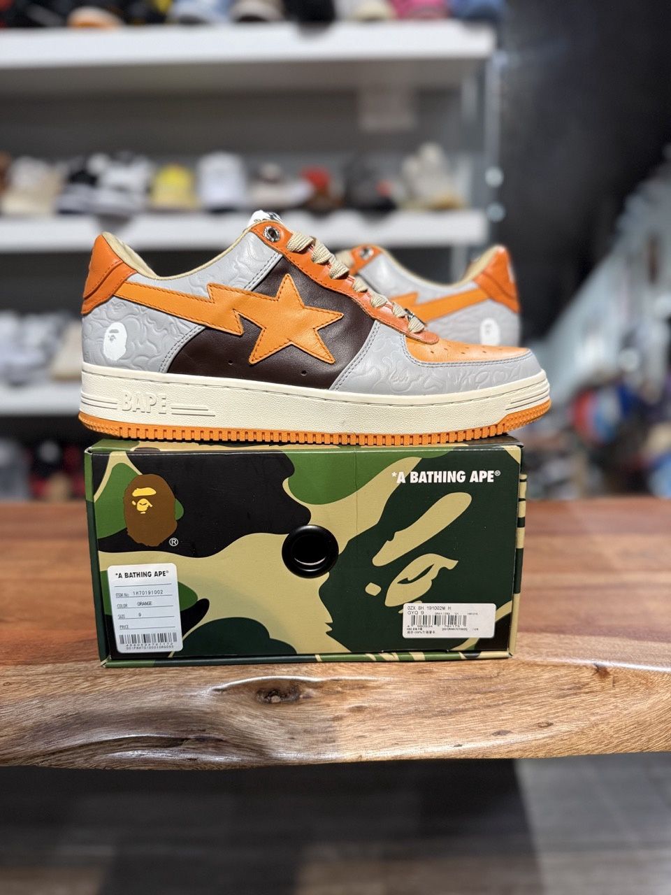 A Bathing Ape Bape Sta Low Grey Orange - Pre-Owned, Shoe Size: US M 9, Product Condition: Pre-Owned
