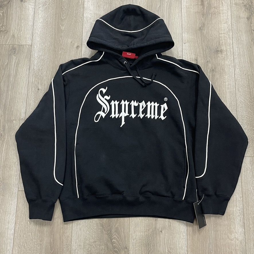Supreme Curve Piping Hooded Sweatshirt Black size Small Pre-Owned