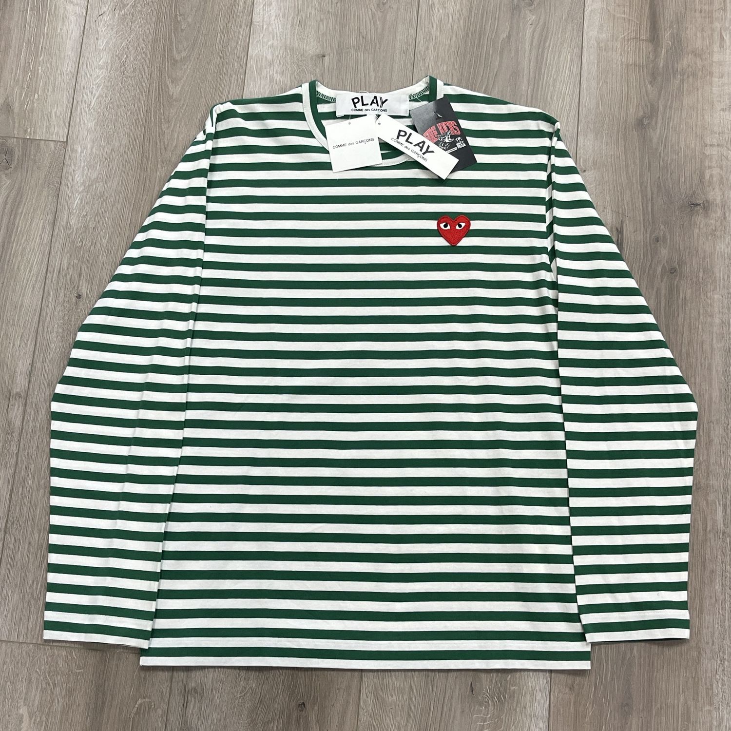 Comme Des Garçons Play Striped Long Sleeve T-Shirt Green Size Medium Brand New