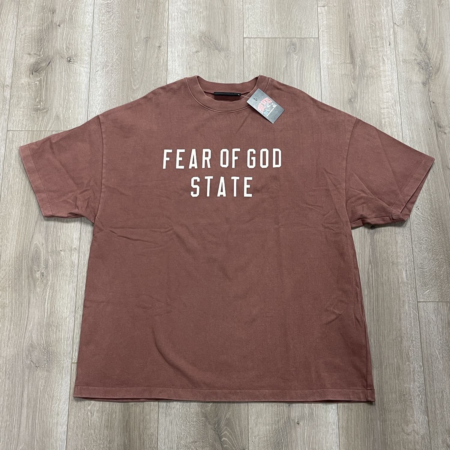 Fear Of God Essentials State Tee Size Small Oversized Crimson Pre-Owned