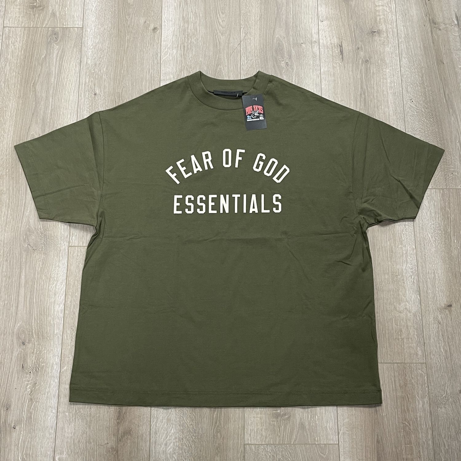 Fear Of God Essentials State Tee Size Small Oversized Olive Pre-Owned