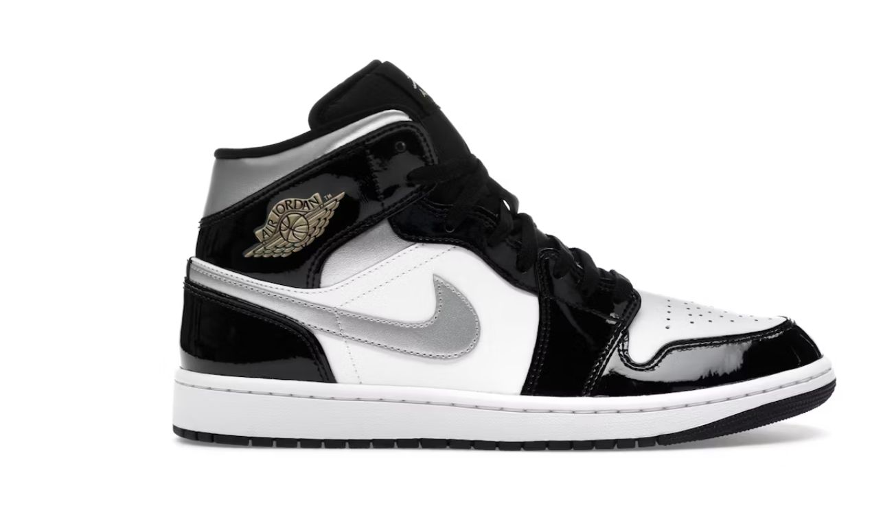 Jordan 1 Mid SE Patent Black White Metallic Silver Metallic Gold - Brand New