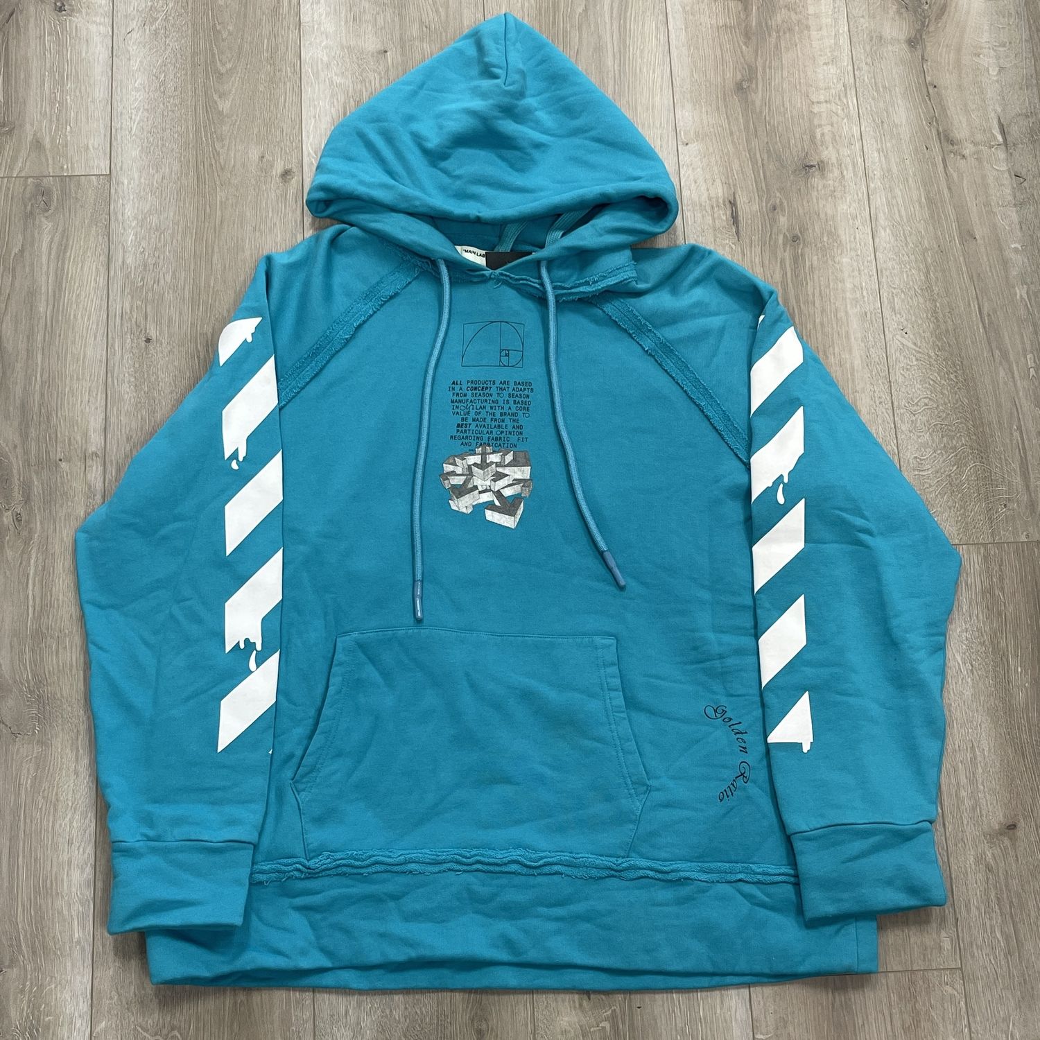 Off White Dripping Arrows Incompiuto Hoodie In Petrol Blue • Pre-Owned