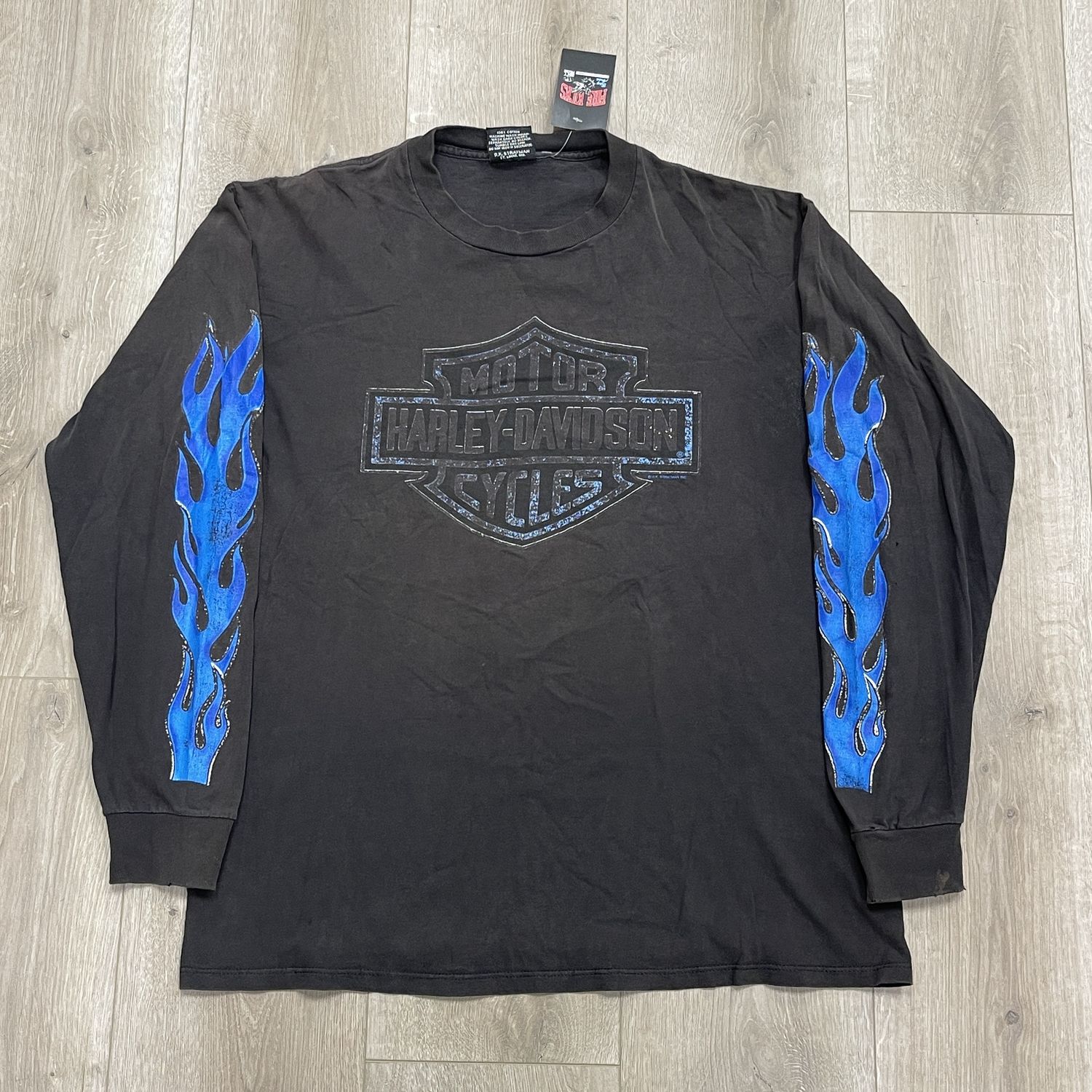 Vintage Harley Davidson Blue Flame Logo Long Sleeve Size XXL Pre-Owned