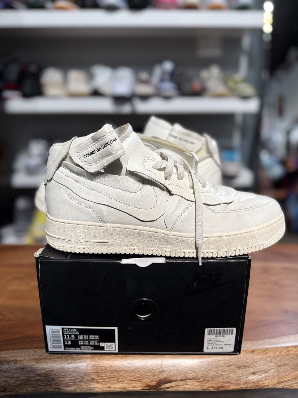Nike Air Force 1 Mid Comme des Garcons White - Pre-Owned, Product Condition: Pre-Owned, Shoe Size: US M 11.5