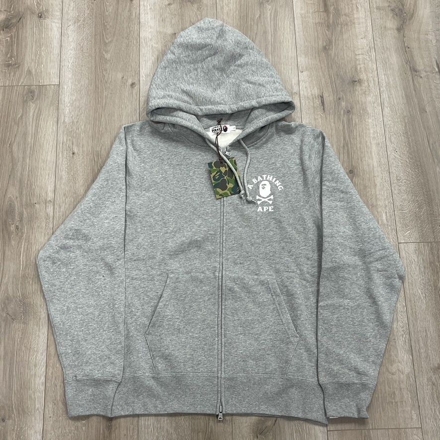 BAPE Ape Crossbone College Zip Hoodie Gray size Large Brand New