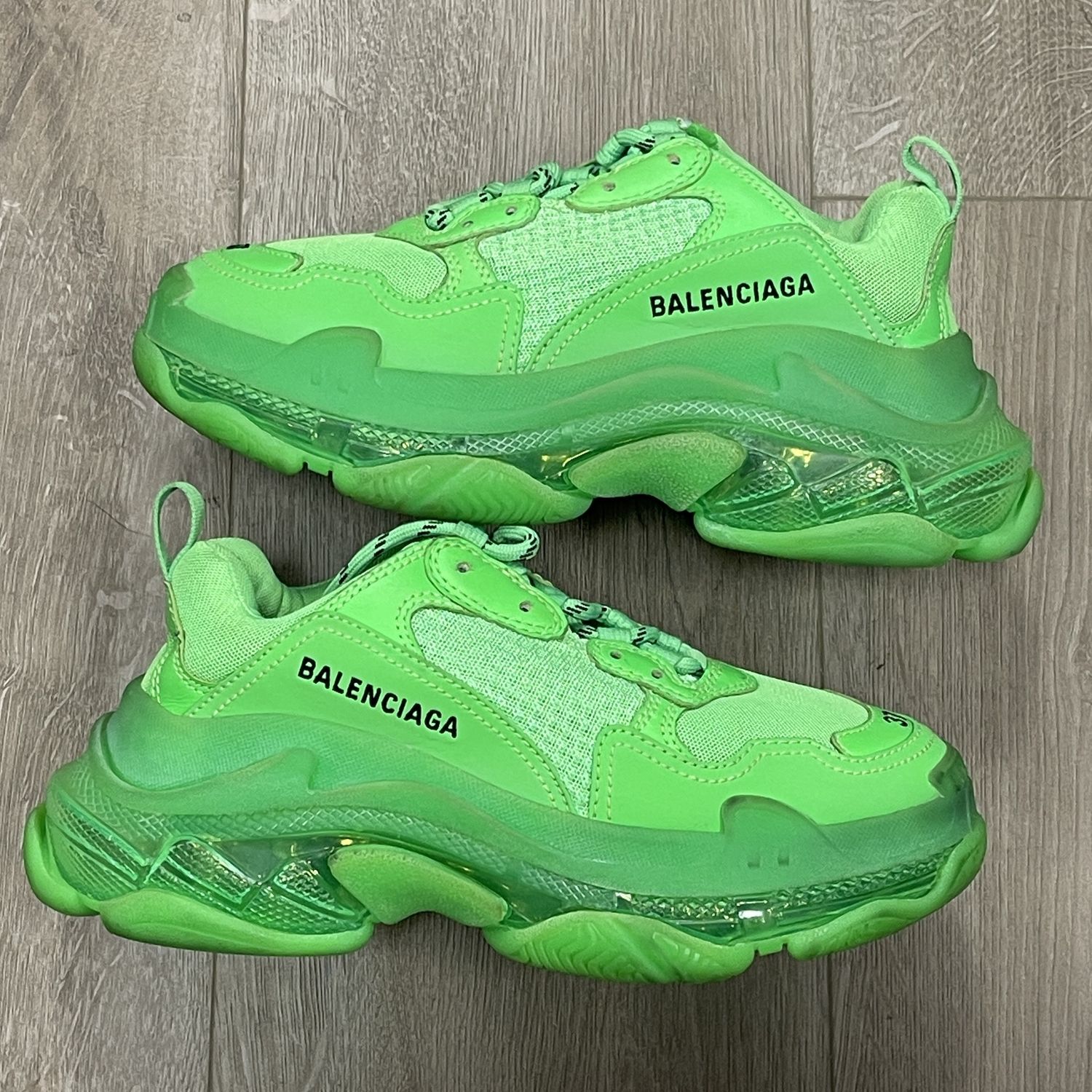 Balenciaga Triple S Soft Neon Green Clear Sole - Pre-Owned, Shoe Size: US M 5, Product Condition: Pre-Owned