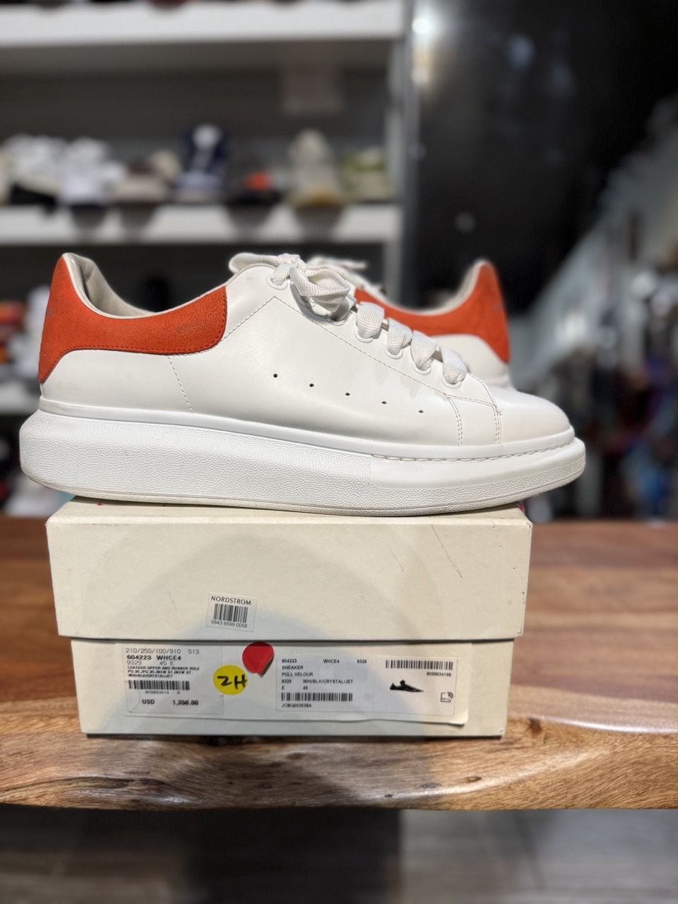 Alexander McQueen Oversized White Warm Orange - Pre-Owned, Product Condition: Pre-Owned, Shoe Size: US M 12