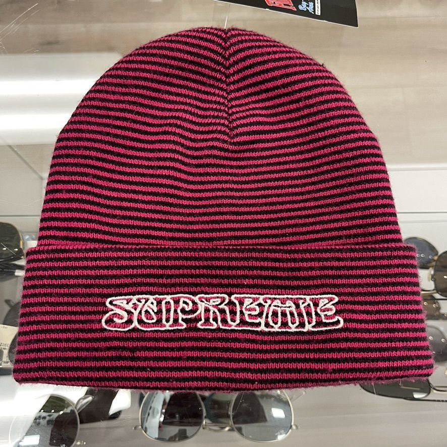 Supreme Small Stripe Beanie pink Pre-Owned