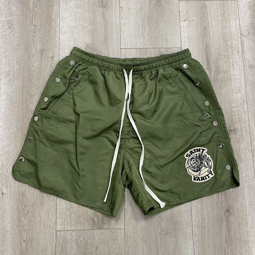 Saint Vanity Nylon Button Up Shorts Olive size XL Pre-Owned