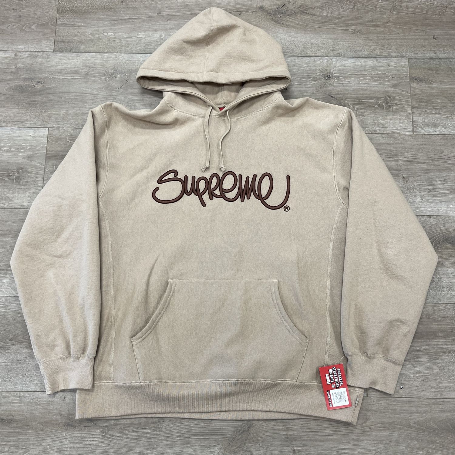 Supreme Raised Handstyle Hooded Sweatshirt Dark Taupe • Pre-Owned