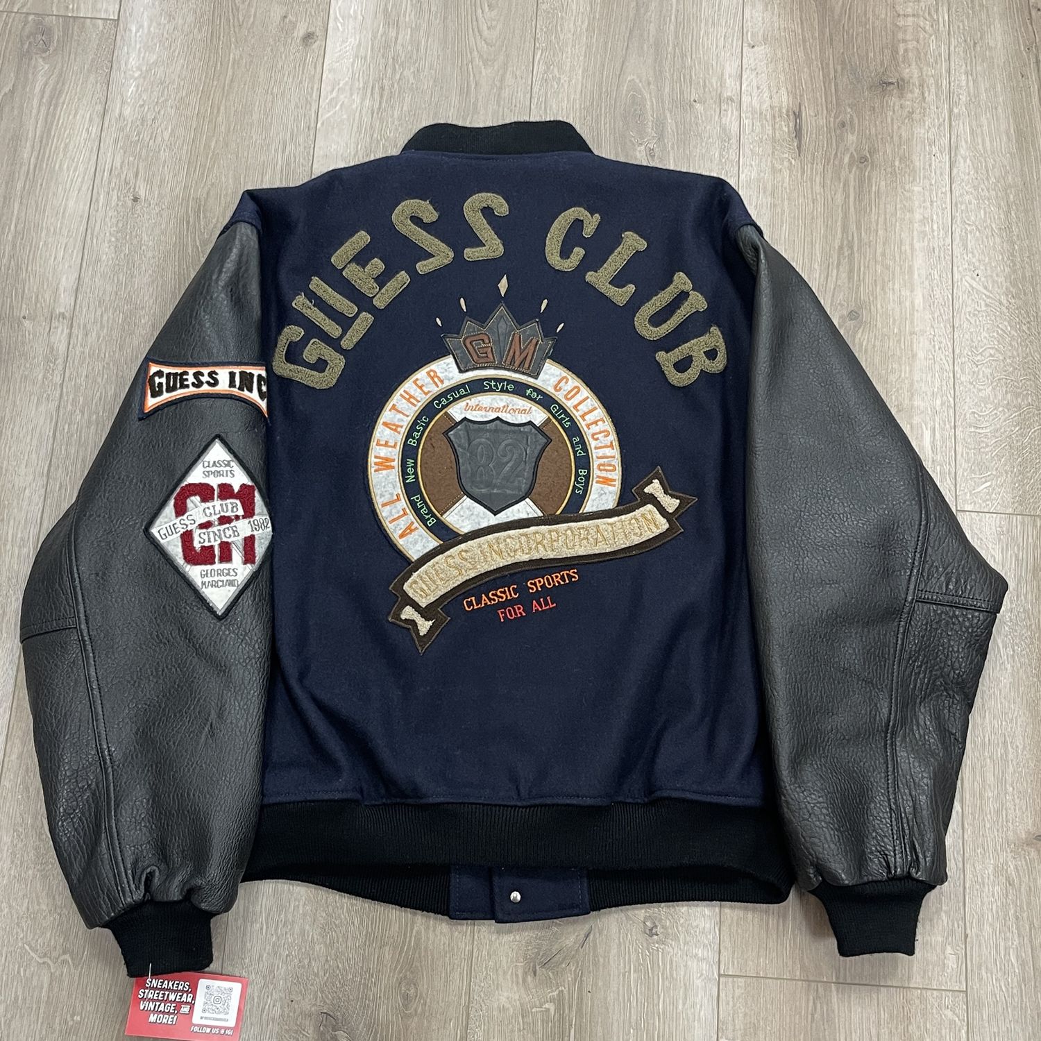 GUESS Club Spell Out Wool Leather Jacket 90s • Pre-Owned