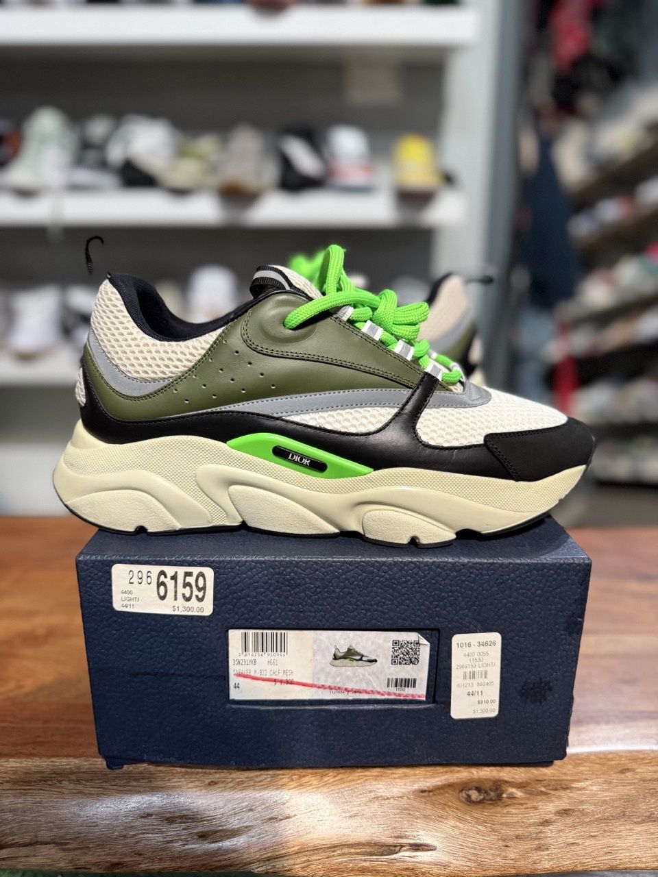 Dior B22 Cream White Olive Black - Pre-Owned, Product Condition: Pre-Owned, Shoe Size: US M 11