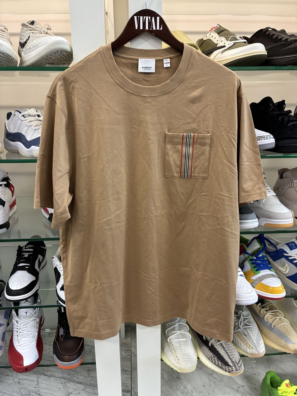 Burberry Cotton T-shirt In Brown - Pre-Owned, Shoe Size: L, Product Condition: Pre-Owned