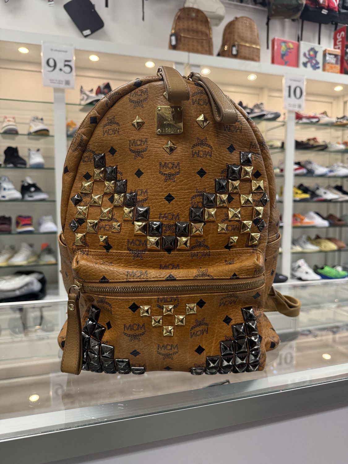 MCM Stark M Stud Cognac Medium Backpack - Pre-Owned