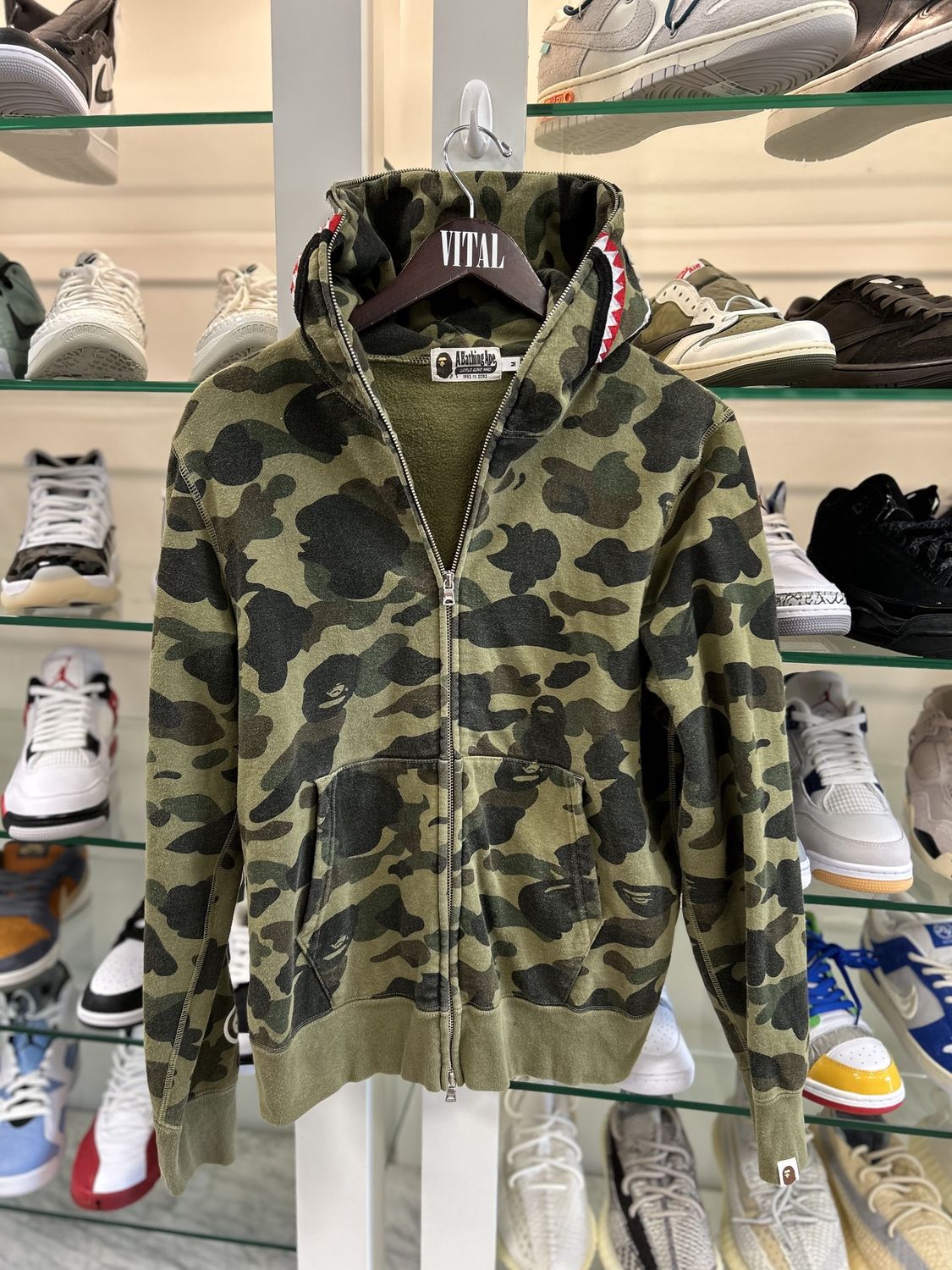 A Bathing Ape Green Camo Bape Shark Hoodie Zip • Pre-Owned