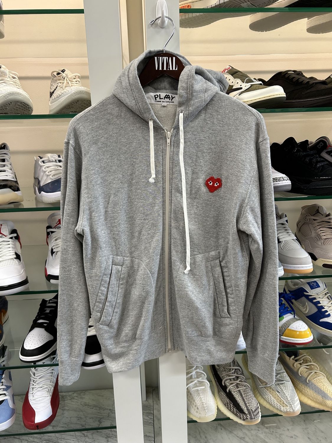 Comme des Garcons PLAY  Play Red Multi Heart Zip Up Hoodie • Pre-Owned