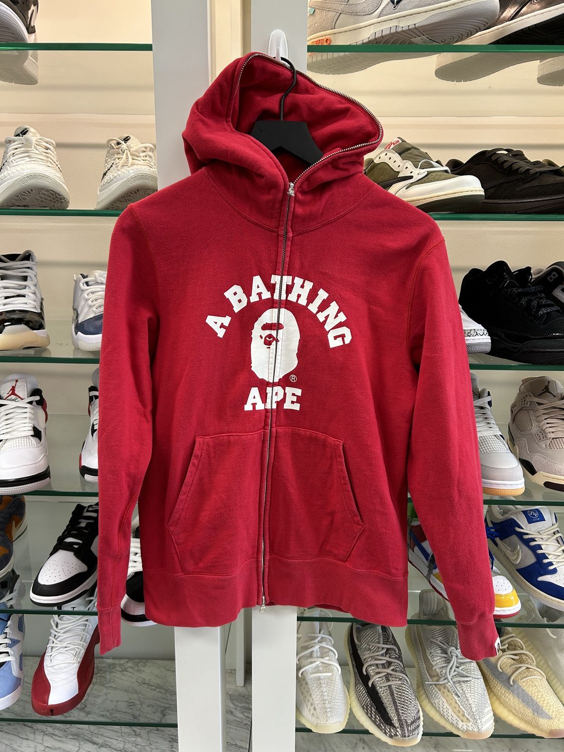 BAPE College Full Zip Hoodie ‘Red’ • Pre-Owned