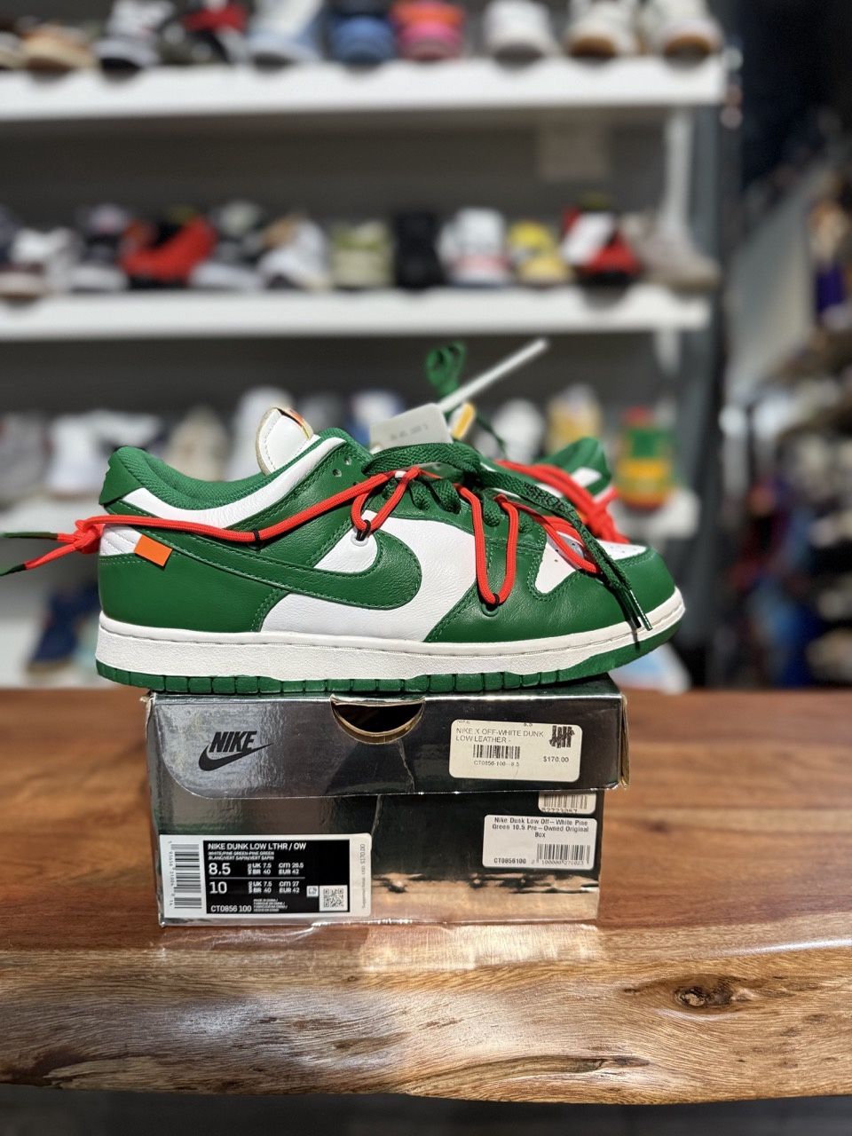 Nike Dunk Low Off-White Pine Green • Pre-Owned, Product Condition: Pre-Owned, Shoe Size: US M 8.5
