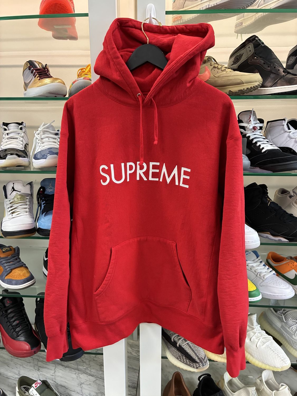 Supreme Capital Hooded Sweatshirt Red - Pre-Owned, Clothing Size: XL, Product Condition: Pre-Owned
