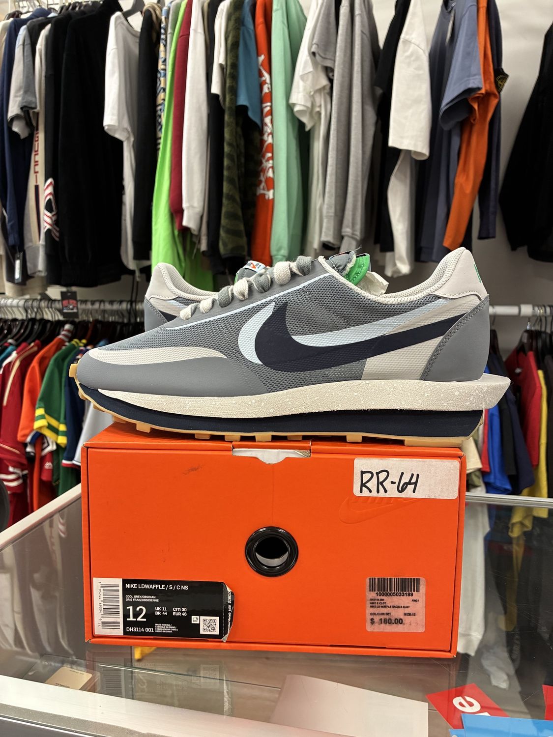 Nike LD Waffle sacai CLOT Kiss of Death 2 Cool Grey, Product Condition: Pre-Owned, Shoe Size: US M 12
