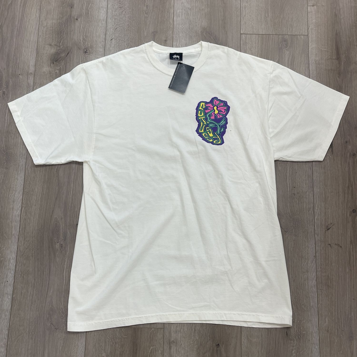 Stussy White Melted T-Shirt - Pre-Owned, Clothing Size: XL, Product Condition: Pre-Owned