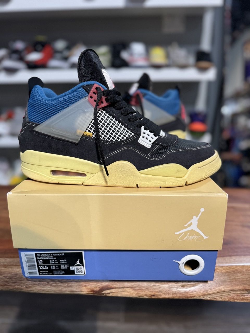 Jordan 4 Retro Union Off Noir • Pre-Owned, Product Condition: Pre-Owned, Shoe Size: US M 12