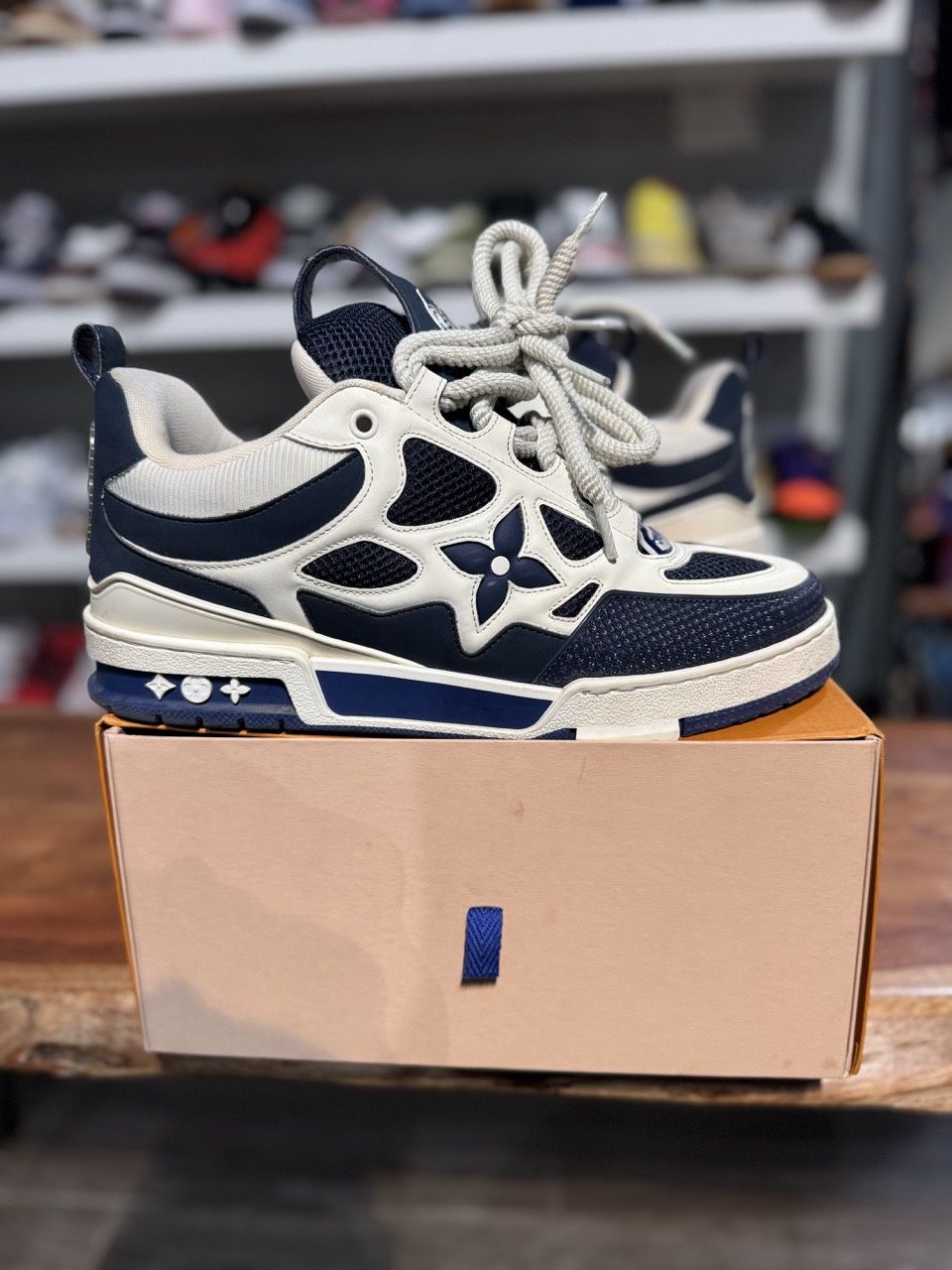 Louis Vuitton LV Skate Sneaker Marine White - Pre-Owned, Product Condition: Pre-Owned, Shoe Size: US M 10