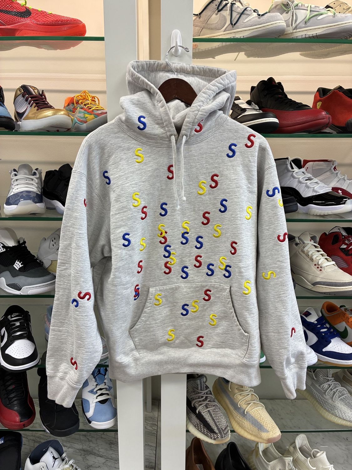 Supreme Embroidered S Hooded Sweatshirt &#39;Ash Grey&#39; - Pre-Owned, Clothing Size: M, Product Condition: Pre-Owned