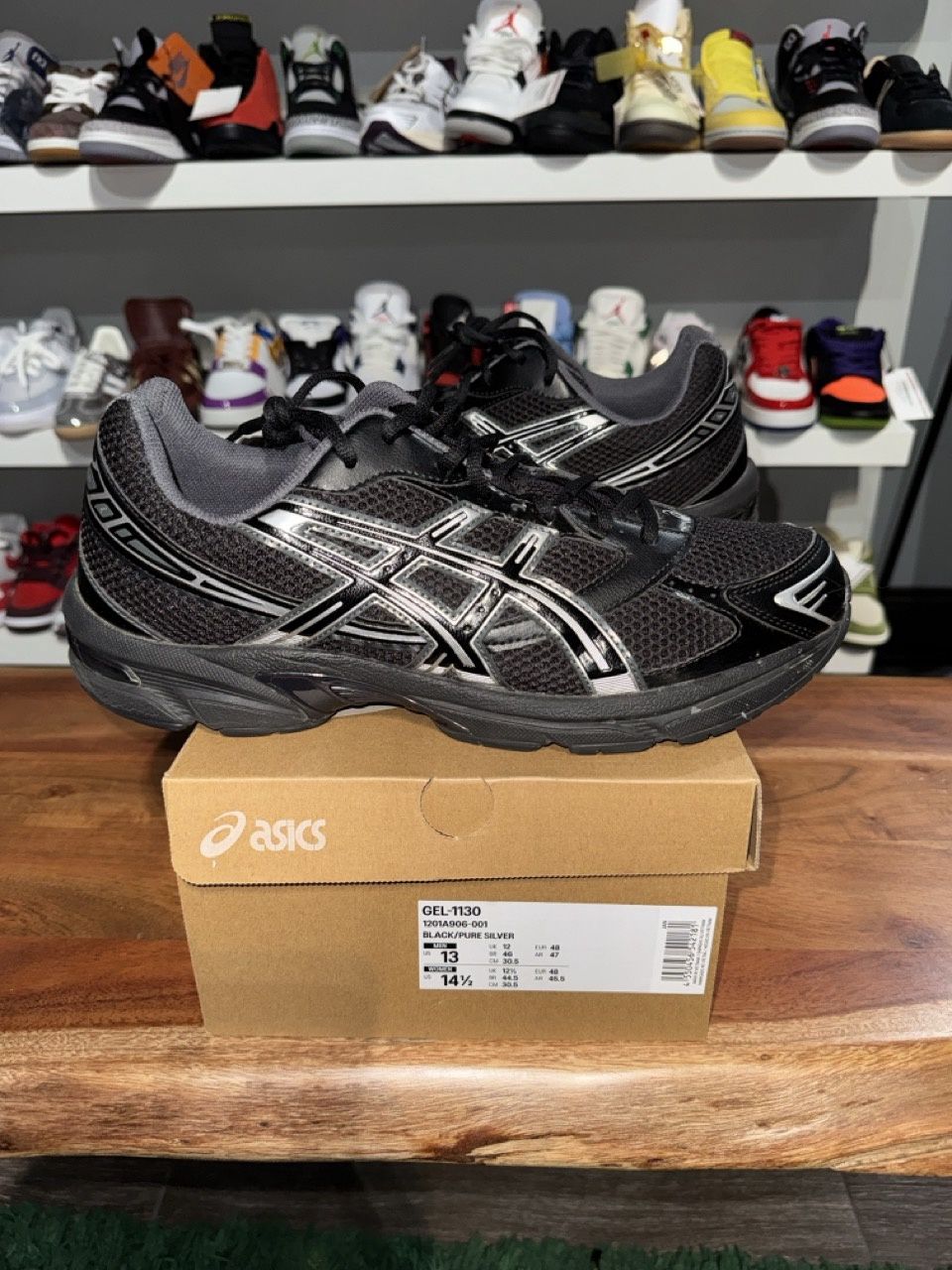 ASICS Gel-1130 Black Pure Silver - Pre-Owned, Product Condition: Pre-Owned, Shoe Size: US M 13
