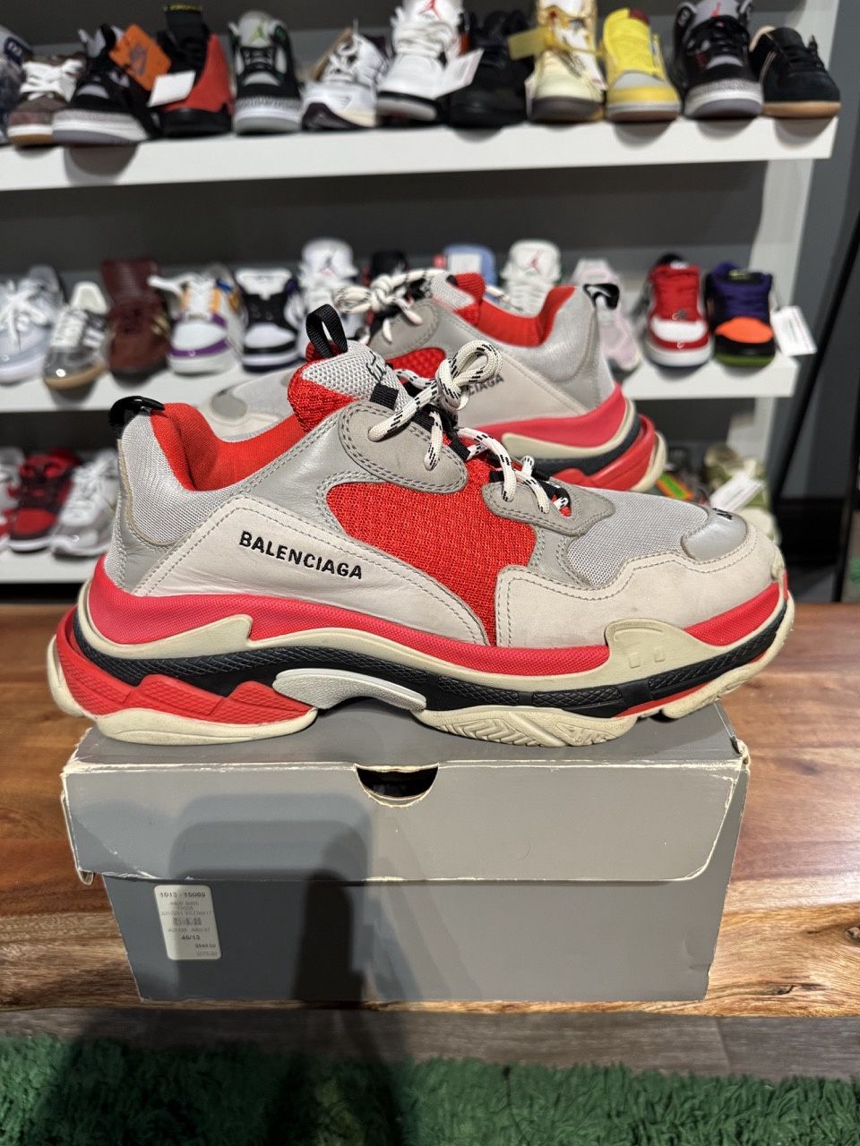 Balenciaga Triple S Red Grey - Pre-Owned, Product Condition: Pre-Owned, Shoe Size: US M 13