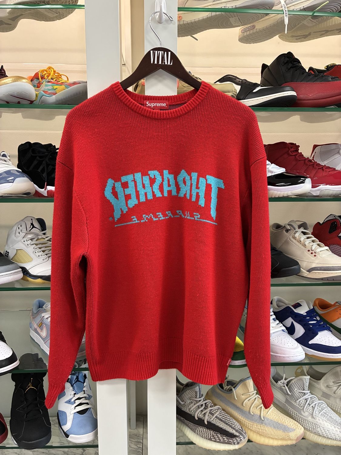 2021 Supreme x Thrasher Sweater &#39;Red&#39; - Pre-Owned, Clothing Size: M, Product Condition: Pre-Owned